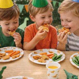 Dinosaur Chicken Nuggets Playful Twist Fun Kids  Paper Plate