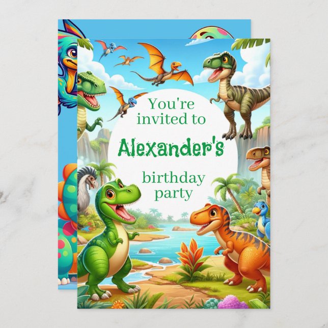 Dinosaur Child's Birthday Invitation (Front/Back)