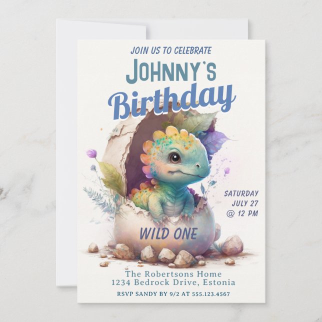 Dinosaur Child's Wild One Birthday Invitation (Front)
