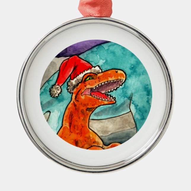 Dinosaur Christmas Bauble Metal Tree Decoration (Front)