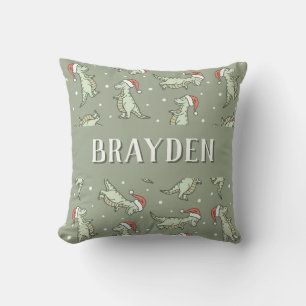 Dinosaur Christmas Boy Name Santa Tyrannosaurus Cushion