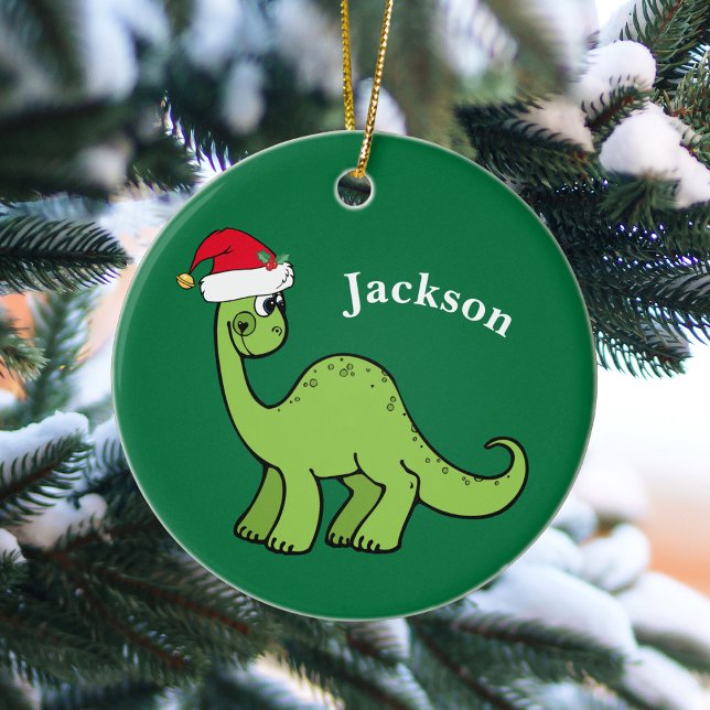Dinosaur Christmas Cute Custom Kids Green Ceramic Tree Decoration (Creator Uploaded)