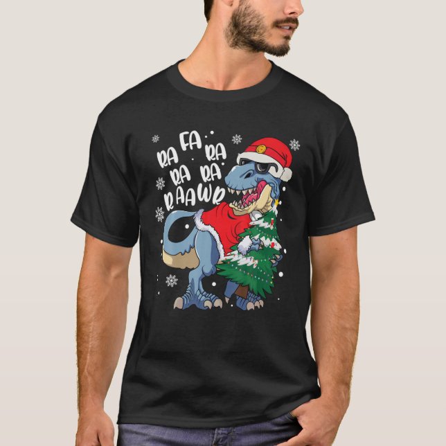 Dinosaur Christmas Fa Ra Ra Rawr T Rex Santa Chris T-Shirt (Front)