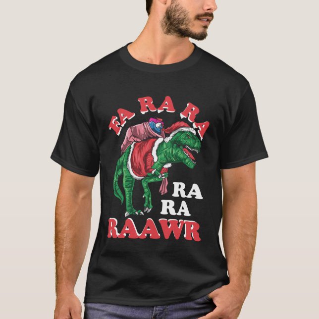 Dinosaur Christmas Fa Ra Rawr Rex Santa Claus T-Shirt (Front)