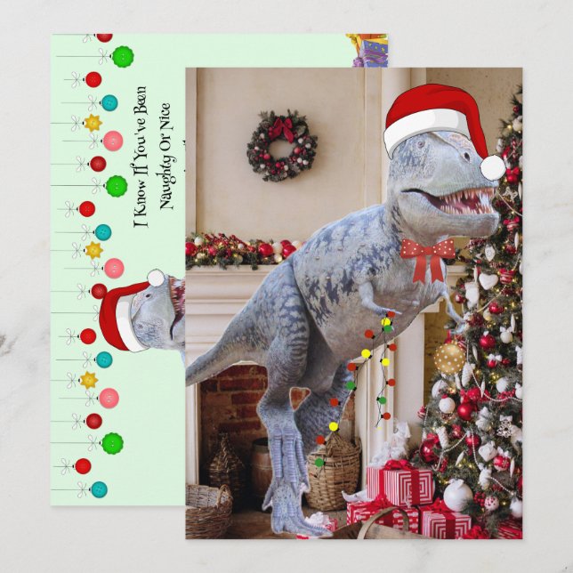 Dinosaur Christmas Flat Card (Front/Back)