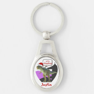 dinosaur christmas gift, personalised name  key ring
