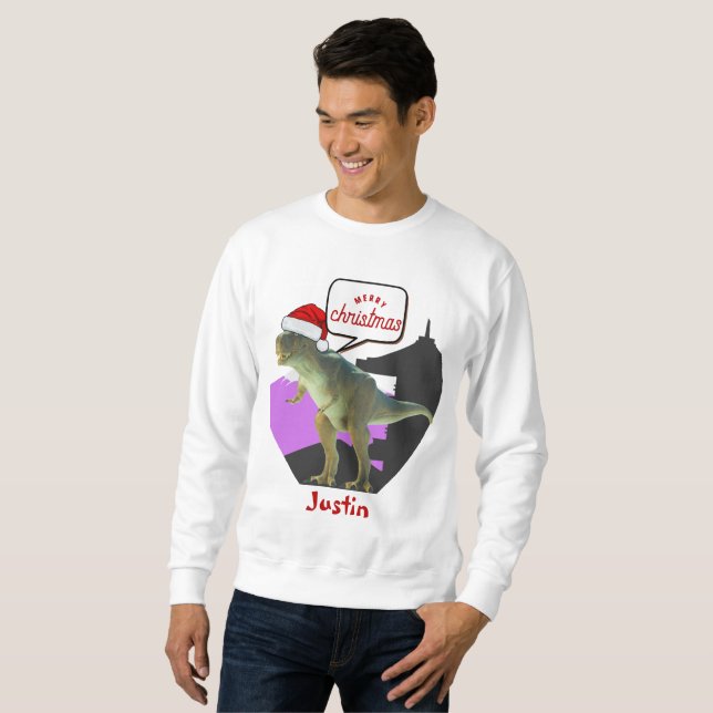 dinosaur christmas gift, personalised name sweatshirt (Front Full)