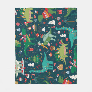 Dinosaur Christmas: Happy New Year Fleece Blanket