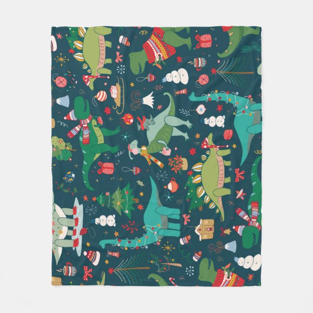 Dinosaur Christmas: Happy New Year Fleece Blanket (Front)