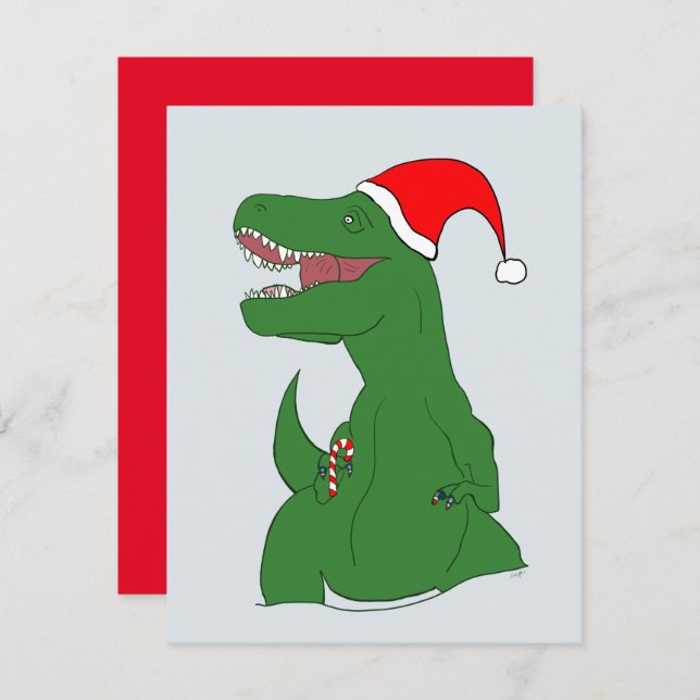 Dinosaur Christmas Holiday Card (Front/Back)
