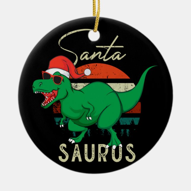 Dinosaur Christmas Kid Gift, Family Decorationn Ceramic Tree Decoration (Front)