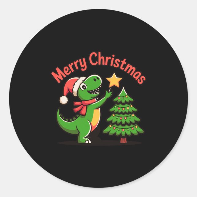 Dinosaur Christmas Merry Christmas T-rex Decoratin Classic Round Sticker (Front)