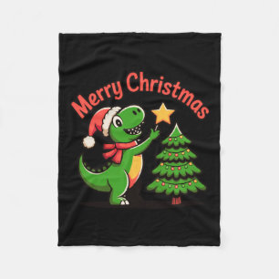 Dinosaur Christmas Merry Christmas T-rex Decoratin Fleece Blanket