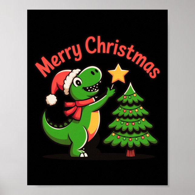 Dinosaur Christmas Merry Christmas T-rex Decoratin Poster (Front)