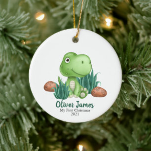 Dinosaur Christmas Ornament, First Christmas Ceramic Tree Decoration