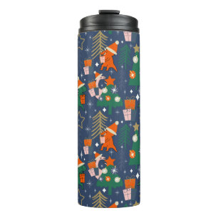 Dinosaur Christmas Party Blue Thermal Tumbler
