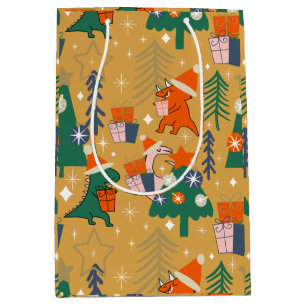 Dinosaur Christmas Party Yellow Medium Gift Bag