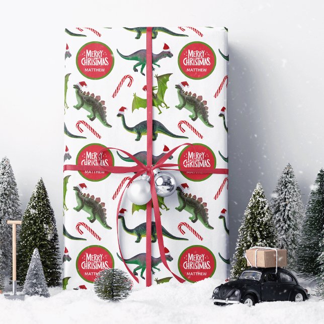 Dinosaur Christmas Personalised Wrapping Paper Sheet (Creator Uploaded)