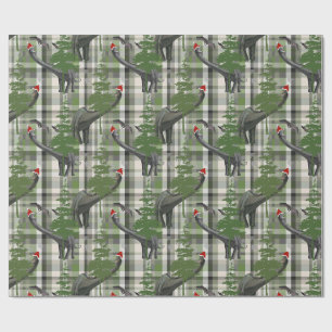 Dinosaur Christmas Plaid Wrapping Paper