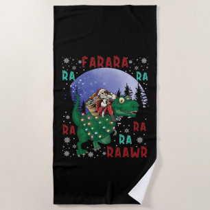 Dinosaur Christmas Santa Claus Beach Towel
