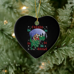 Dinosaur Christmas Santa Claus Ceramic Tree Decoration
