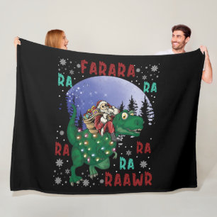 Dinosaur Christmas Santa Claus Fleece Blanket