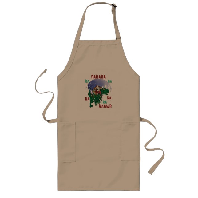 Dinosaur Christmas Santa Claus Long Apron (Front)