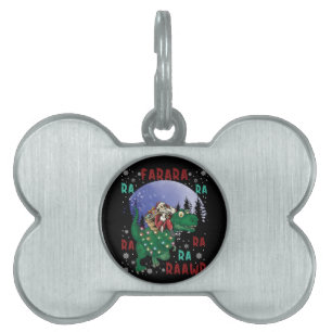 Dinosaur Christmas Santa Claus Pet ID Tag