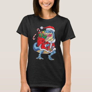 Dinosaur Christmas Santa Claus rex Boys Men  Xmas T-Shirt