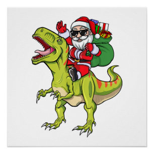 Dinosaur Christmas Santa Claus Shirt T-Rex Boys Ki Poster