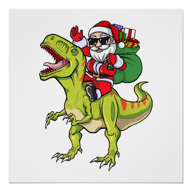 Dinosaur Christmas Santa Claus Shirt T-Rex Boys Ki Poster (Front)