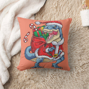 Dinosaur Christmas Santa Claus T rex Boys Men Cushion