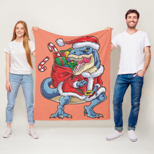 Dinosaur Christmas Santa Claus T rex Boys Men Fleece Blanket