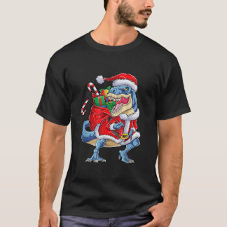 Dinosaur Christmas Santa Claus T Rex Boys Men Funn T-Shirt