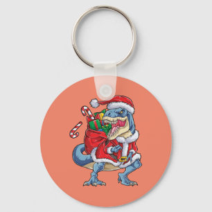 Dinosaur Christmas Santa Claus T rex Boys Men Key Ring