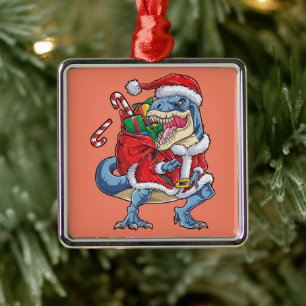Dinosaur Christmas Santa Claus T rex Boys Men Metal Tree Decoration
