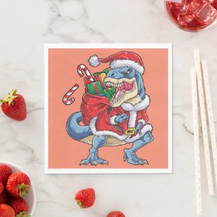 Dinosaur Christmas Santa Claus T rex Boys Men Napkin