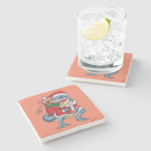 Dinosaur Christmas Santa Claus T rex Boys Men Stone Coaster