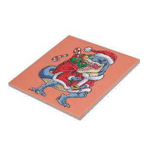 Dinosaur Christmas Santa Claus T rex Boys Men Tile