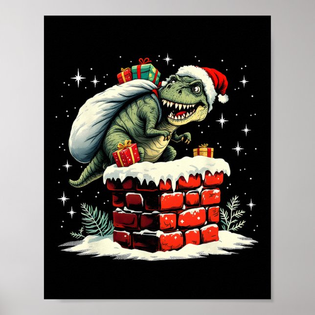 Dinosaur Christmas Santa Xmas  Poster (Front)