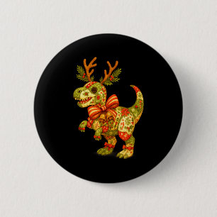 Dinosaur Christmas Season Patchwork T-rex Squad Fa 6 Cm Round Badge