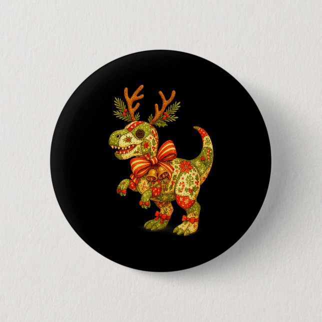 Dinosaur Christmas Season Patchwork T-rex Squad Fa 6 Cm Round Badge (Front)