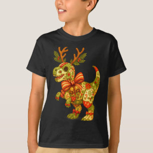 Dinosaur Christmas Season Patchwork T-rex Squad Fa T-Shirt