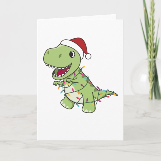 Dinosaur Christmas Snow Winter T-Rex Dino Card (Front)