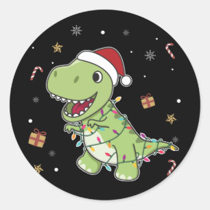 Dinosaur Christmas Snow Winter T-Rex Dino Classic  Classic Round Sticker