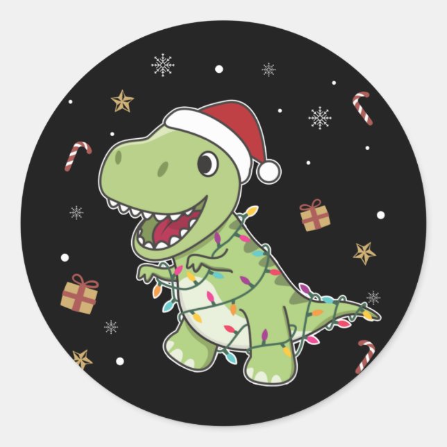 Dinosaur Christmas Snow Winter T-Rex Dino Classic  Classic Round Sticker (Front)
