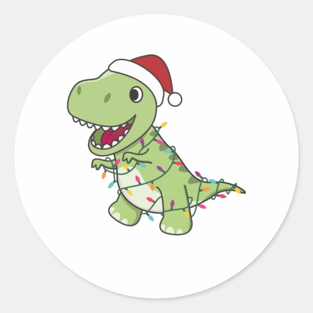 Dinosaur Christmas Snow Winter T-Rex Dino Classic Round Sticker (Front)