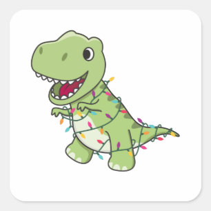 Dinosaur Christmas Snow Winter T-Rex Dino Square Sticker