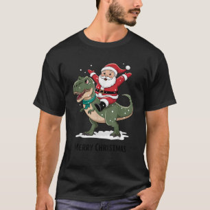 Dinosaur Christmas T Rex Dino Santa Claus rides on T-Shirt