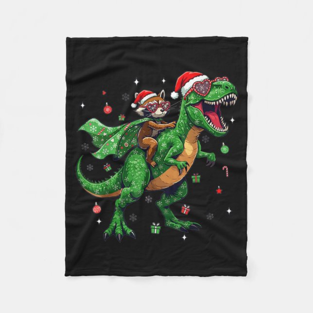 Dinosaur Christmas T Rex Raccoon Santa Holiday  Fleece Blanket (Front)